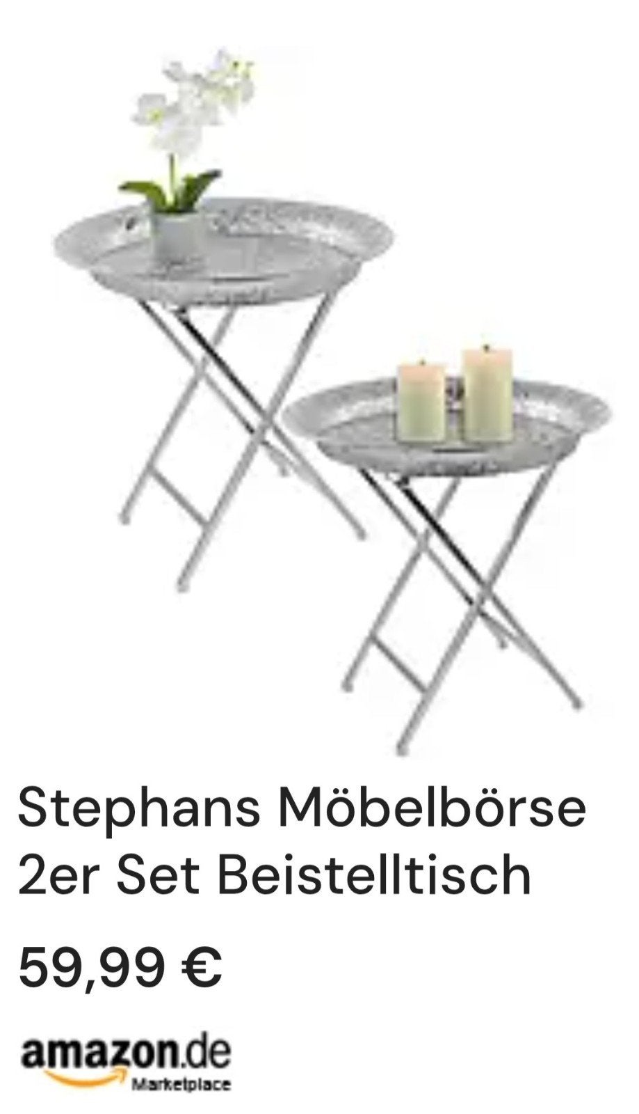 2x Oosterse opklapbare tafels met bewerkte tray/dienblad, Metaal of Aluminium, Rond, Nieuw, 55 tot 75 cm