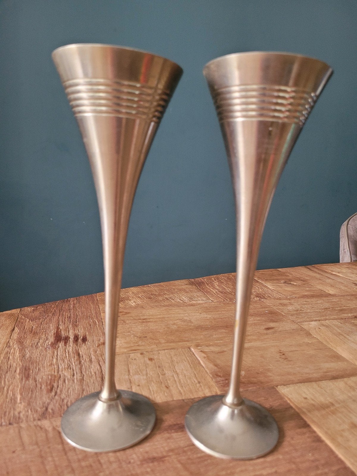 Set van 2 vintage verzilverde messing champagneflutes, Ophalen of Verzenden