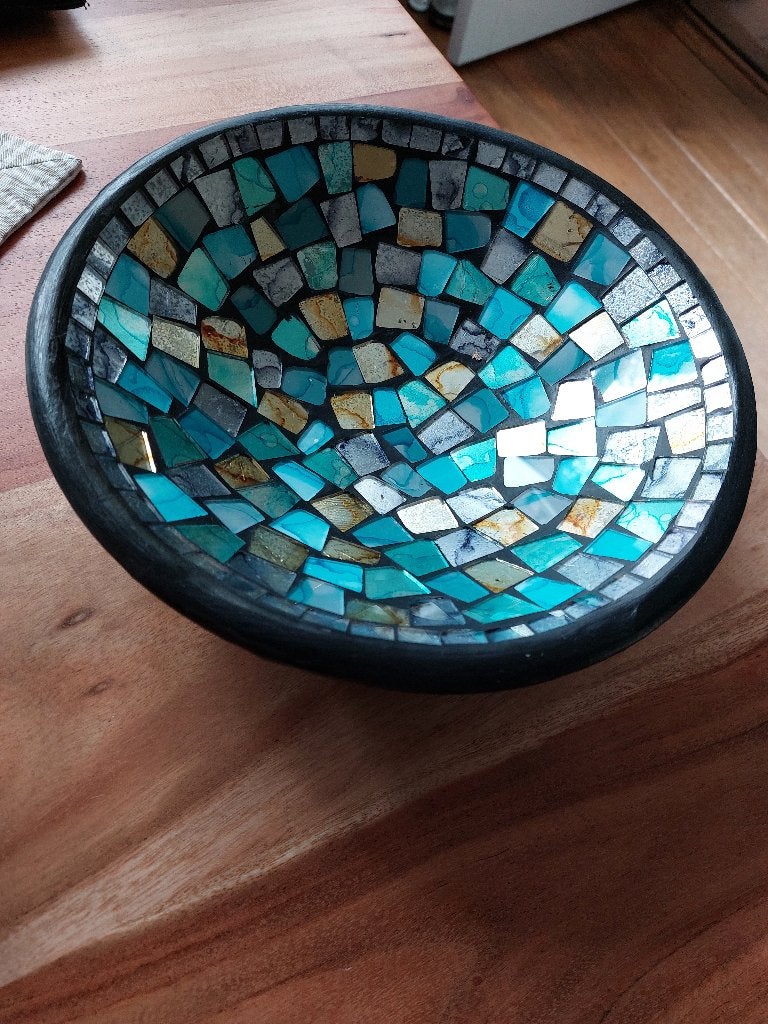 Schaal mozaïek Wereldwinkel blauw, Ophalen, Schaal, Rond, Handgemaakt