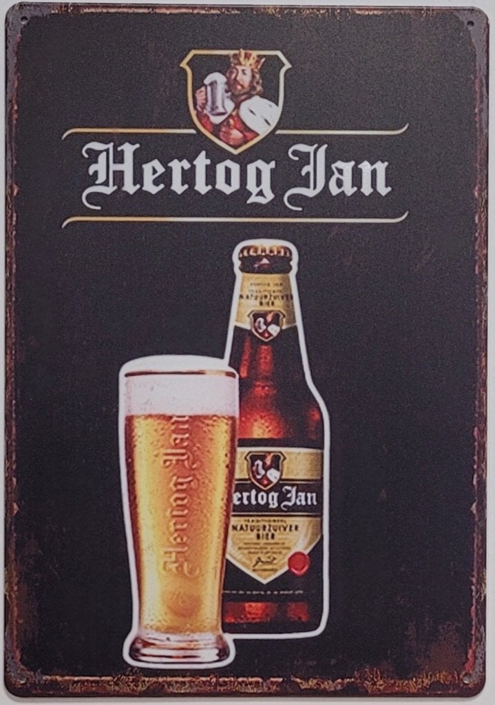 Hertog Jan bier glas en fles reclamebord van metaal wandbord