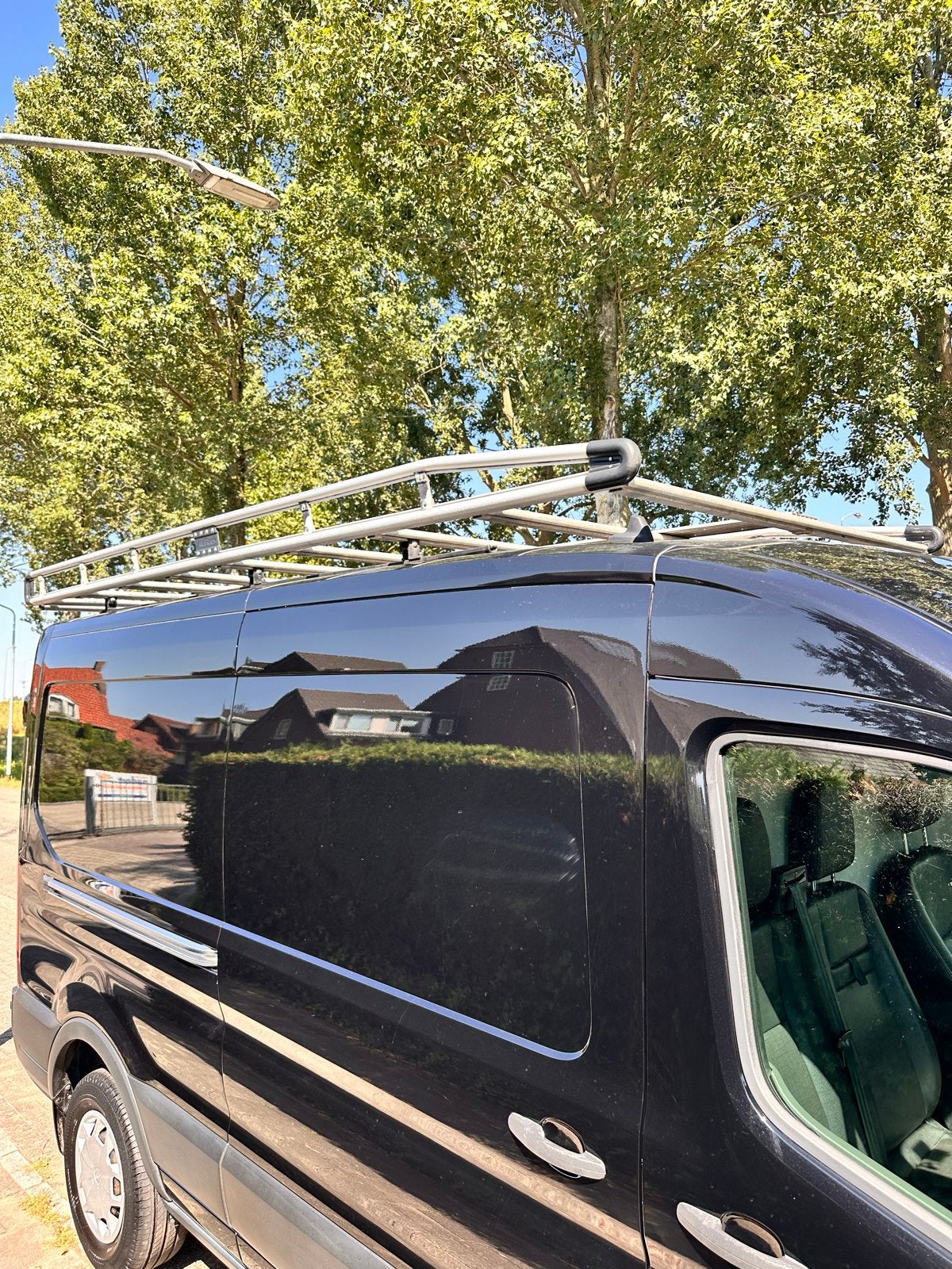 AluRack aluminium imperiaal + ladder Ford Transit L2H2, Auto diversen, Dakdragers, Ophalen, Gebruikt