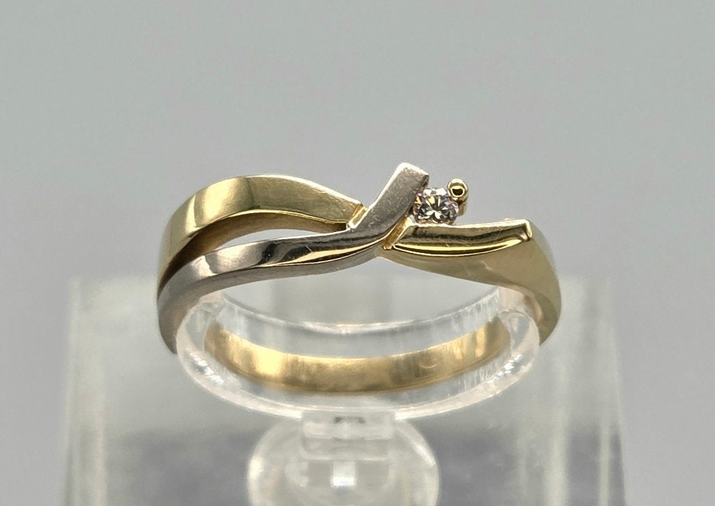 Vintage gouden design bi-color ring met zirkonia. 2026/576