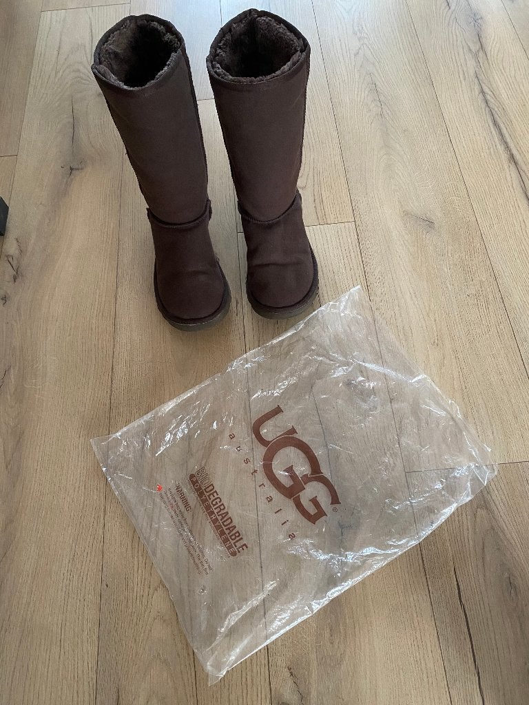 Ugg laarzen, d.bruin, maat W8 (39), leather/sheepskin, ZGAN, Kleding | Dames, Schoenen, Hoge laarzen, UGG, Bruin, Ophalen of Verzenden