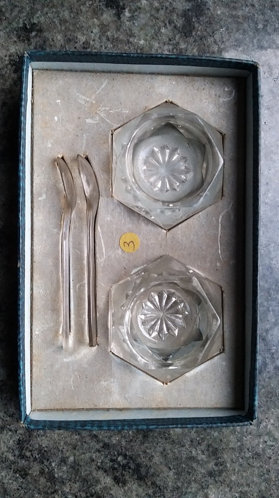 Vintage zoutvaatjes met lepeltjes in originele doos, Ophalen of Verzenden