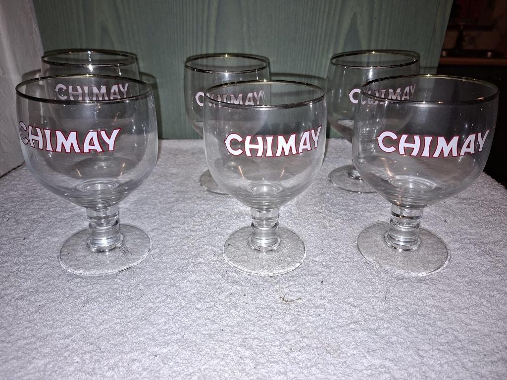 6 kristallen Chimay trppisten glazen, jaren 1980, Ophalen of Verzenden, Zo goed als nieuw, Glas of Glazen, Overige merken