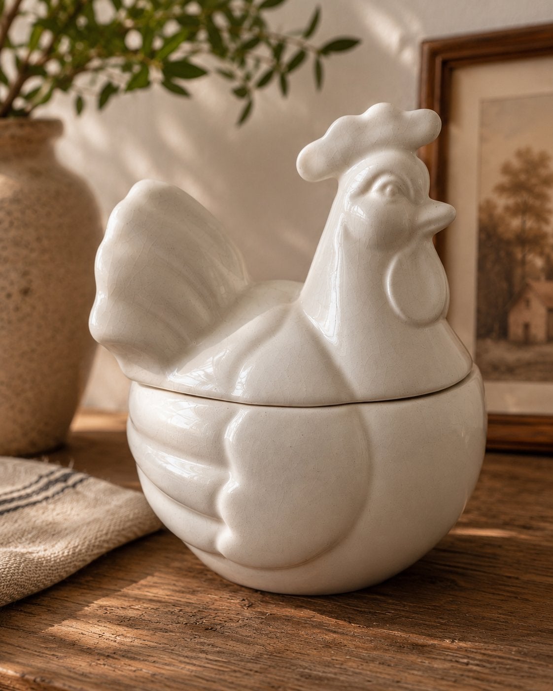 Keramische Kip Eierhouder - Crème Wit, Ophalen of Verzenden