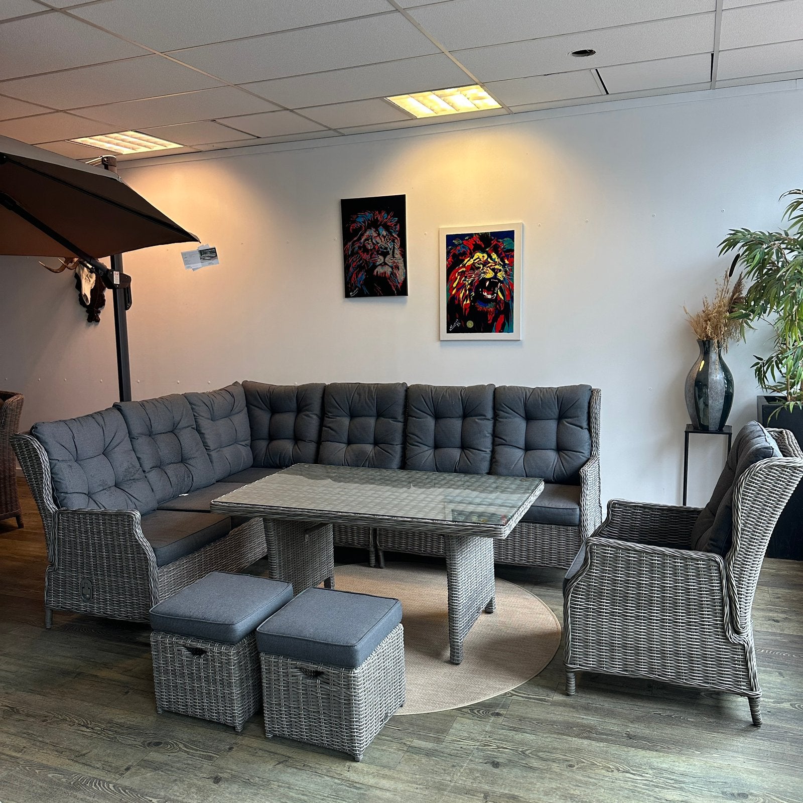 Wicker Hoek Loungeset / Tuinset – Verstelbare Rugleuningen, Tuin en Terras, ., Hocker, Ophalen of Verzenden, Wicker
