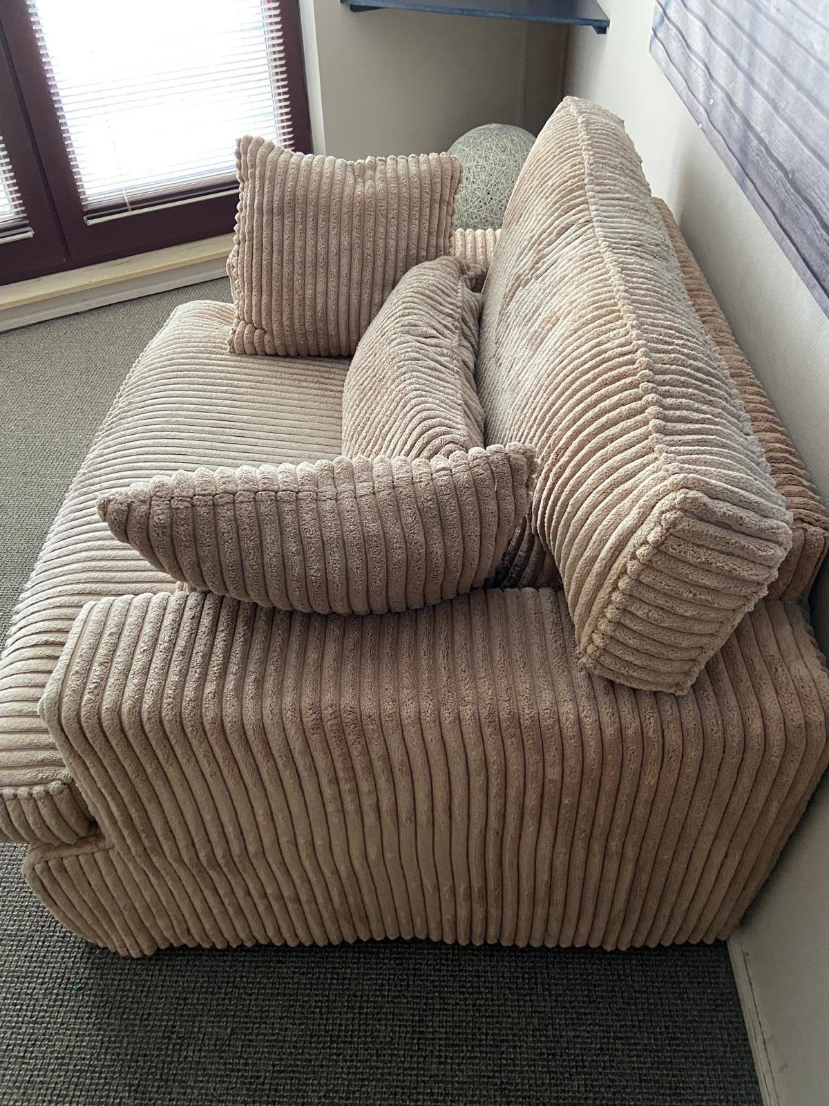 Taupe ribfluwelen bank - H90 x D110 x B140 cm, Ophalen, Gebruikt, 100 tot 125 cm, Tweepersoons