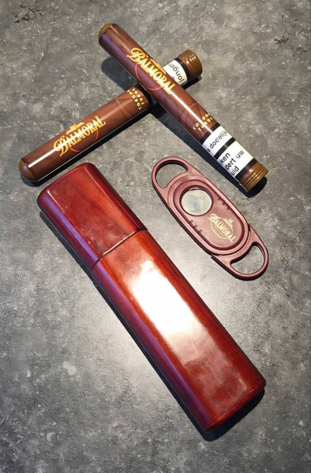 Balmoral Sigarenset: Luxe Mahoniehouten Reis-etui + Knipper, Ophalen, Gebruikt