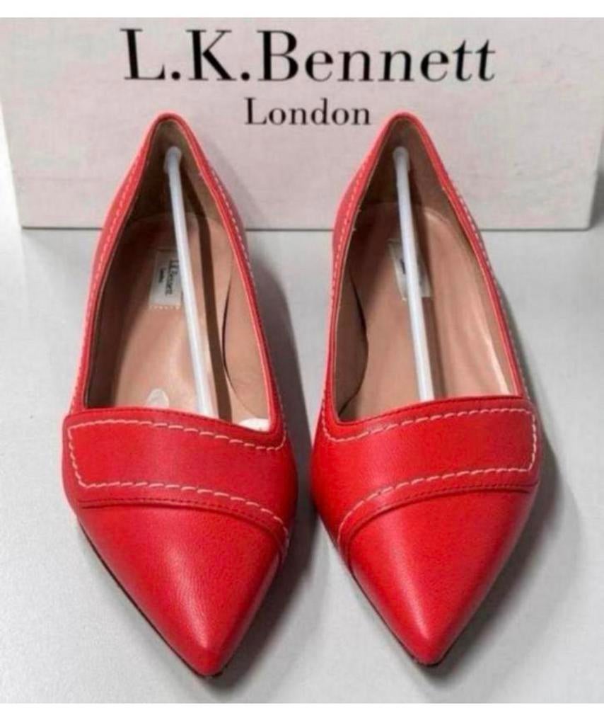 LK Bennett Polly Leather Contrast Stitch Flats schoen hak 37, Schoenen met lage hakken, Nieuw, Ophalen of Verzenden, H