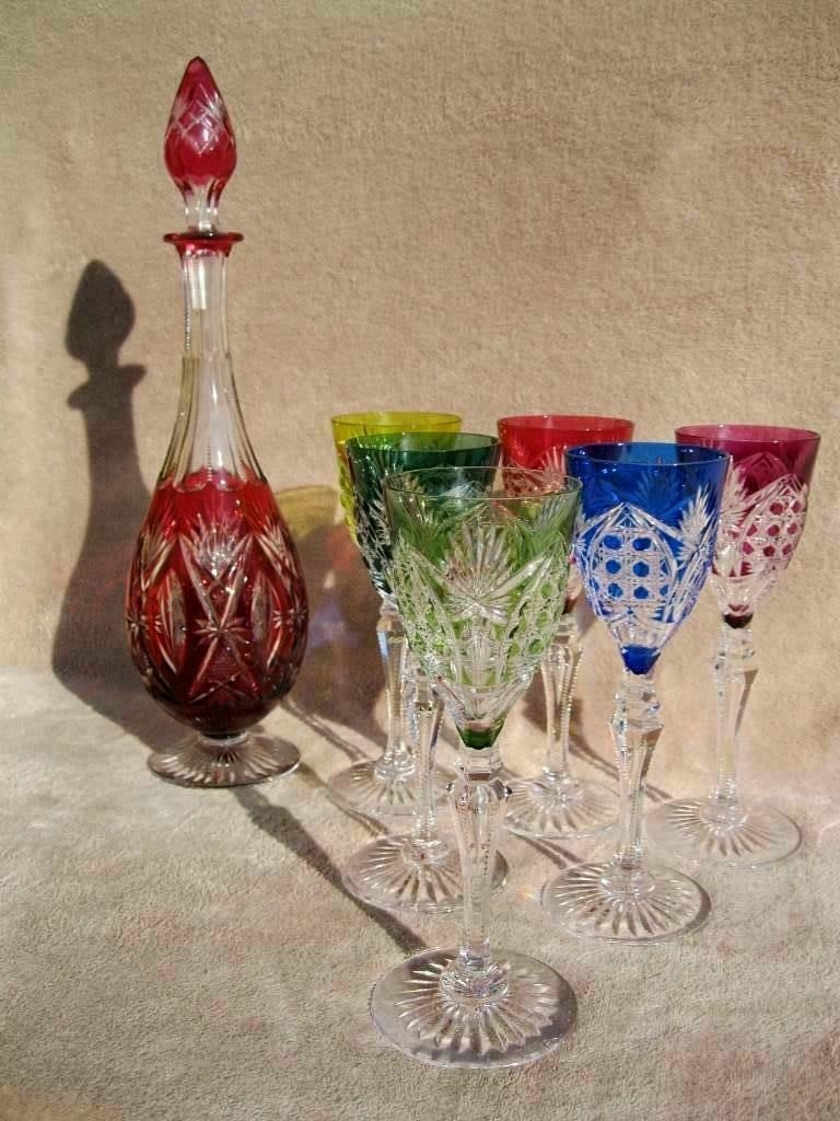 Zes 21,5cm hoge Saarlouis glazen Val Saint Lambert., Antiek en Kunst, Ophalen