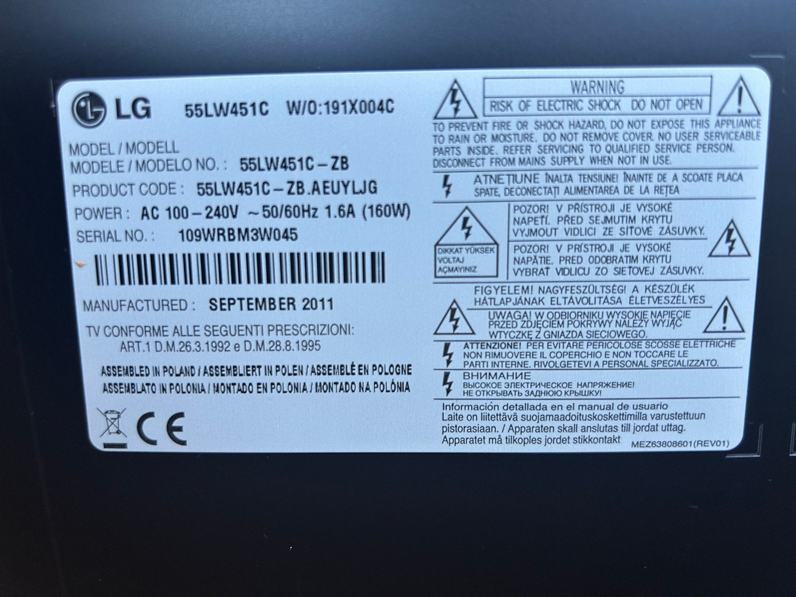 LG 55LW451C 55 inch FullHD3D Smart TV met afstandsbediening, Ophalen, 50 Hz, 100 cm of meer, Full HD (1080p)