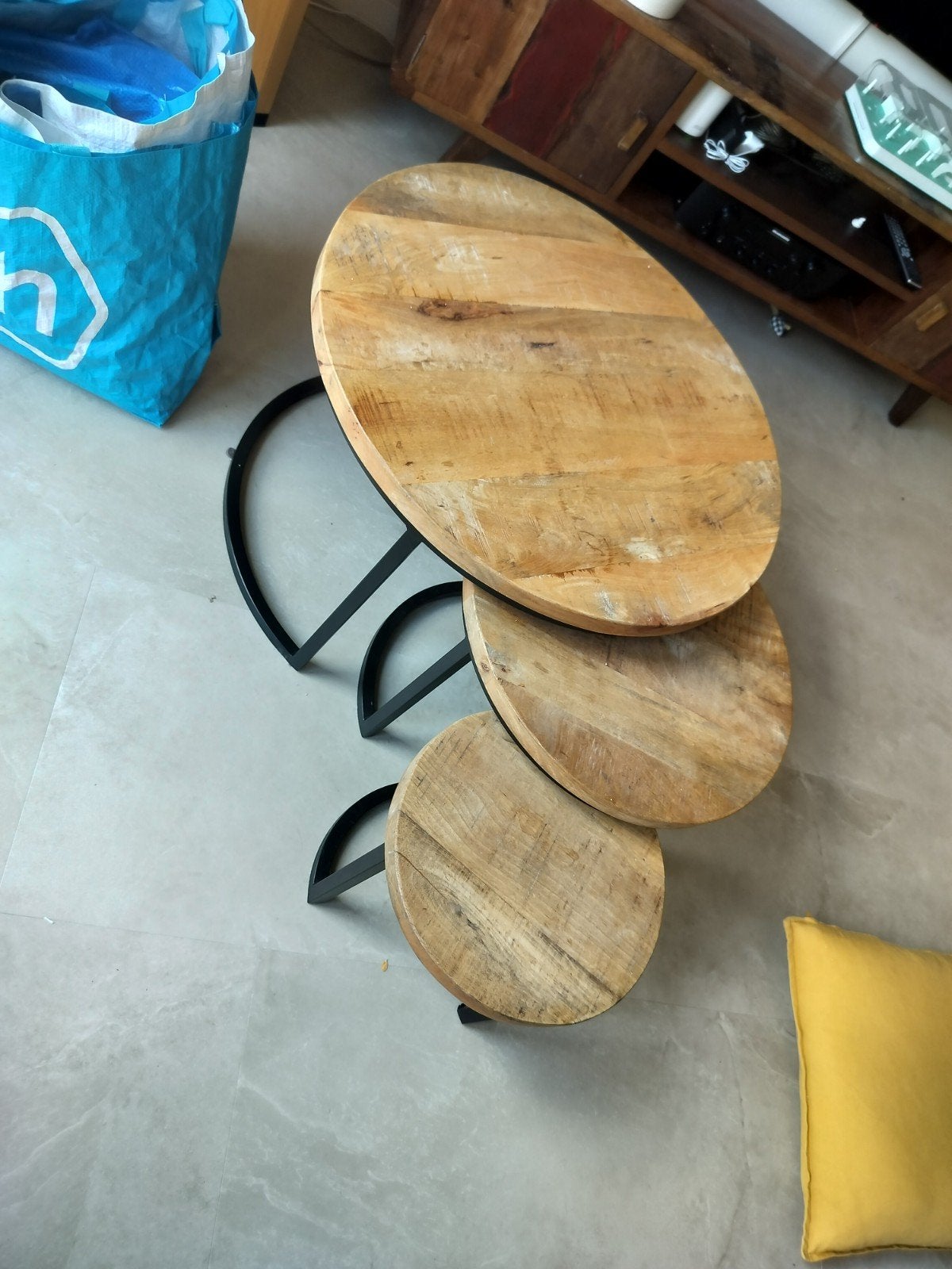 Salontafel set van 3 stuks mango hout, Huis en Inrichting, Gebruikt, 50 tot 100 cm, Industrieel, Landelijk, Rond