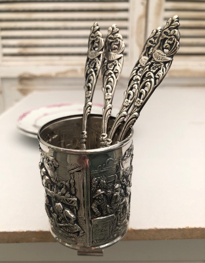 Verzilverd Taartvorkjeshouder met klem - H.Hooijkaas Jr 60, Antiek en Kunst, Ophalen of Verzenden