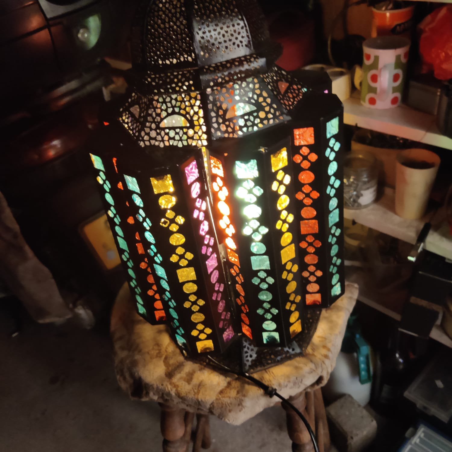 Mooie oosterse lamp metaal met glas in lood, Ophalen, Gebruikt, Glas