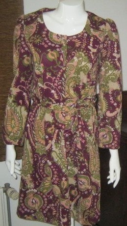Jurk aubergine paisley print maat M merk Han Mar, Maat 38/40 (M), Paars, Ophalen of Verzenden, Zo goed als nieuw
