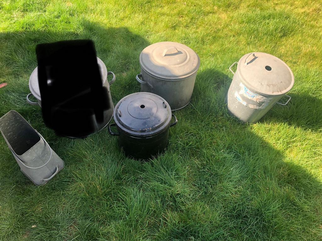 Vintage 1 emmer en 2 weck ketel met deksel en kolenemmer, Ophalen