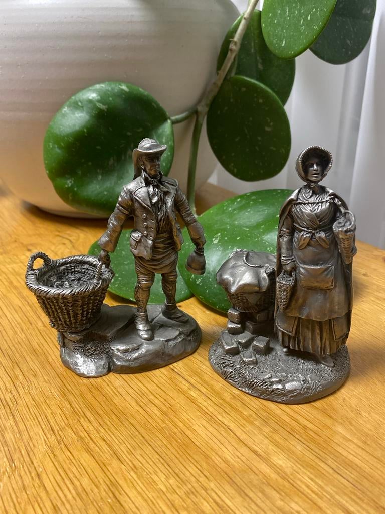 Vintage Tinnen Beeldjes - Man en Vrouw, Antiek en Kunst, Ophalen of Verzenden