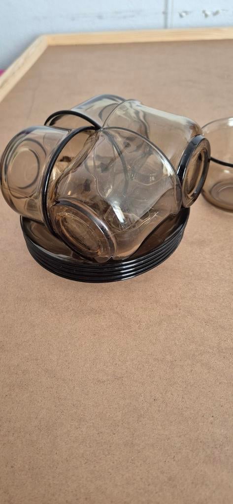 Vintage Arcoroc France rookglas kop en schotels, Ophalen of Verzenden, Glas, Overige stijlen, Kop(pen) en/of Schotel(s)