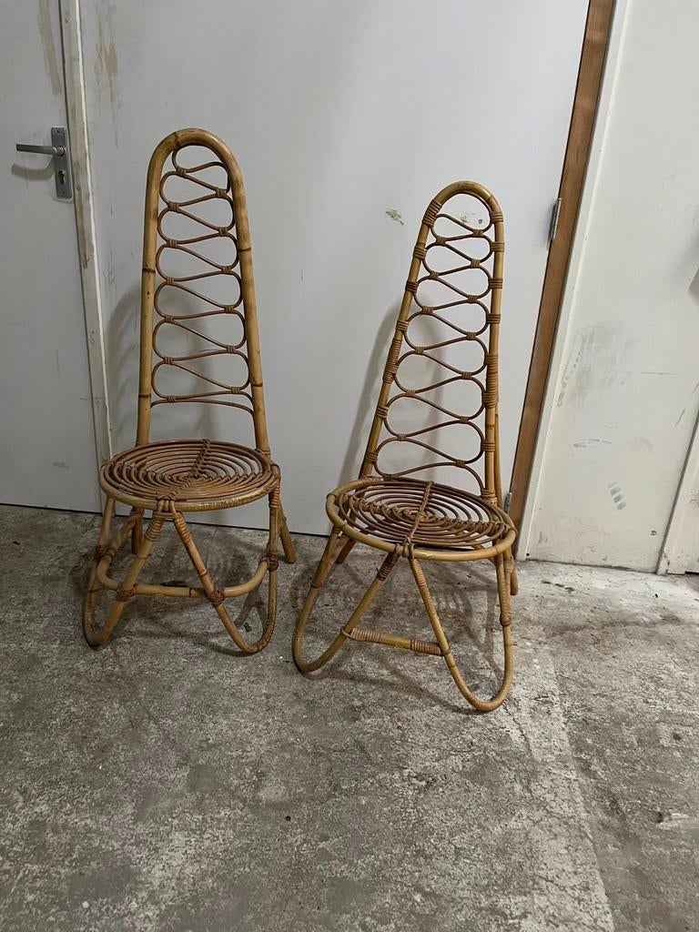 2 rotan bamboe hoge design stoelen Hoekstra Teenbeat €225, Ophalen of Verzenden, Huis en Inrichting