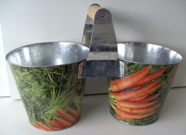 METALEN TWIN BUCKET DECOR WORTELTJES 15 cm hoog Nieuw, -, -, Rond, Nieuw