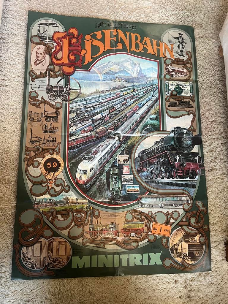 Vintage Trein Poster - Minitrix, Ophalen of Verzenden, Gebruikt, Trein, Kaart of Prent