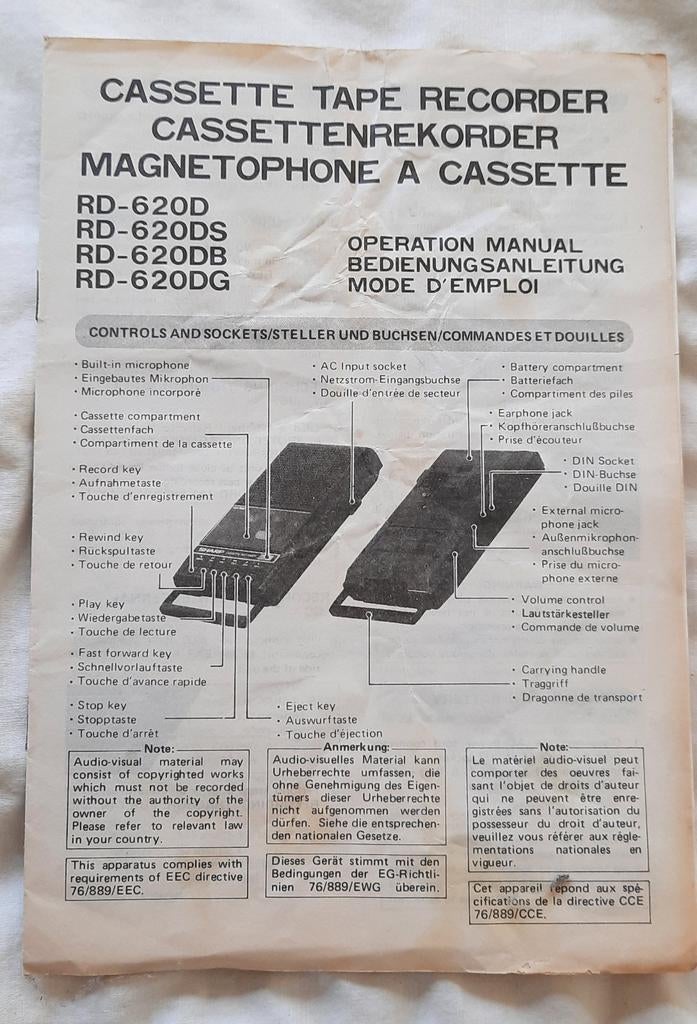 Sharp RD-620D cassetterecorder manual, Ophalen of Verzenden, Overige merken