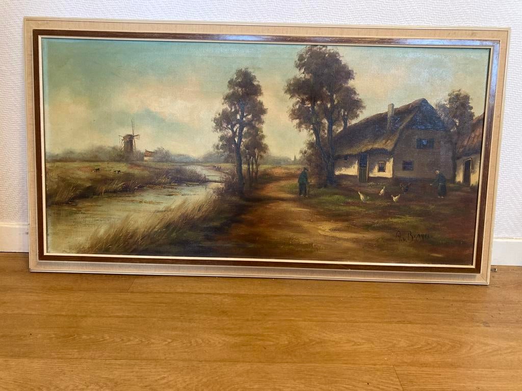 Schilderij van A. v. Brakel - Landschap met molen, Antiek en Kunst, Kunst | Schilderijen | Klassiek, Ophalen of Verzenden