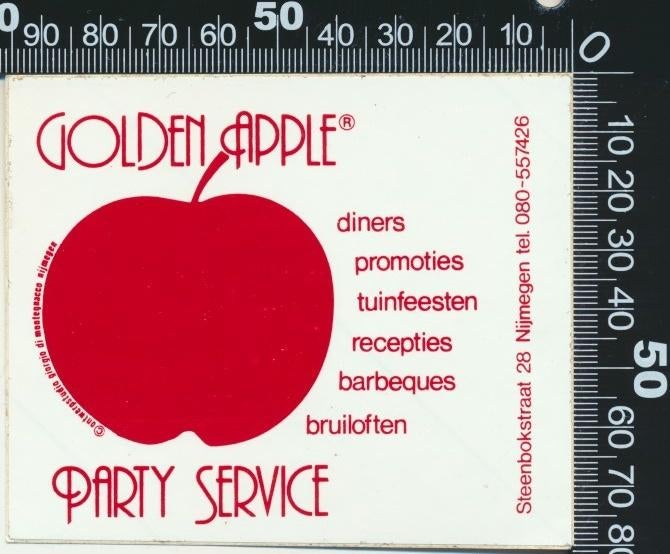 Sticker: Golden Apple - Party Service - Nijmegen, Verzamelen, Stickers, Ophalen of Verzenden, Zo goed als nieuw, Bedrijf of Vereniging