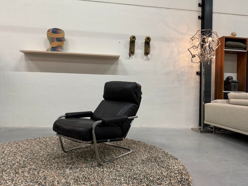Gelderland meneer Oberman 601 Fauteuil zwart leer Stoel, Huis en Inrichting, Fauteuils, Leer, 50 tot 75 cm, 75 tot 100 cm, Ophalen of Verzenden