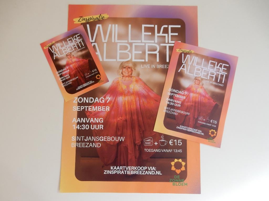 Poster Willeke Alberti in Breezand + 2 flyers., Verzamelen, Rechthoekig Staand, Nieuw, Ophalen of Verzenden, A1 t/m A3