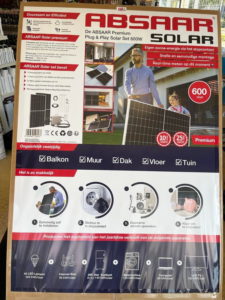 Zonnepanelen Set 600W - Nieuw in doos! Plug & Play!, Ophalen, Nieuw, Compleet systeem, 200 wattpiek of meer