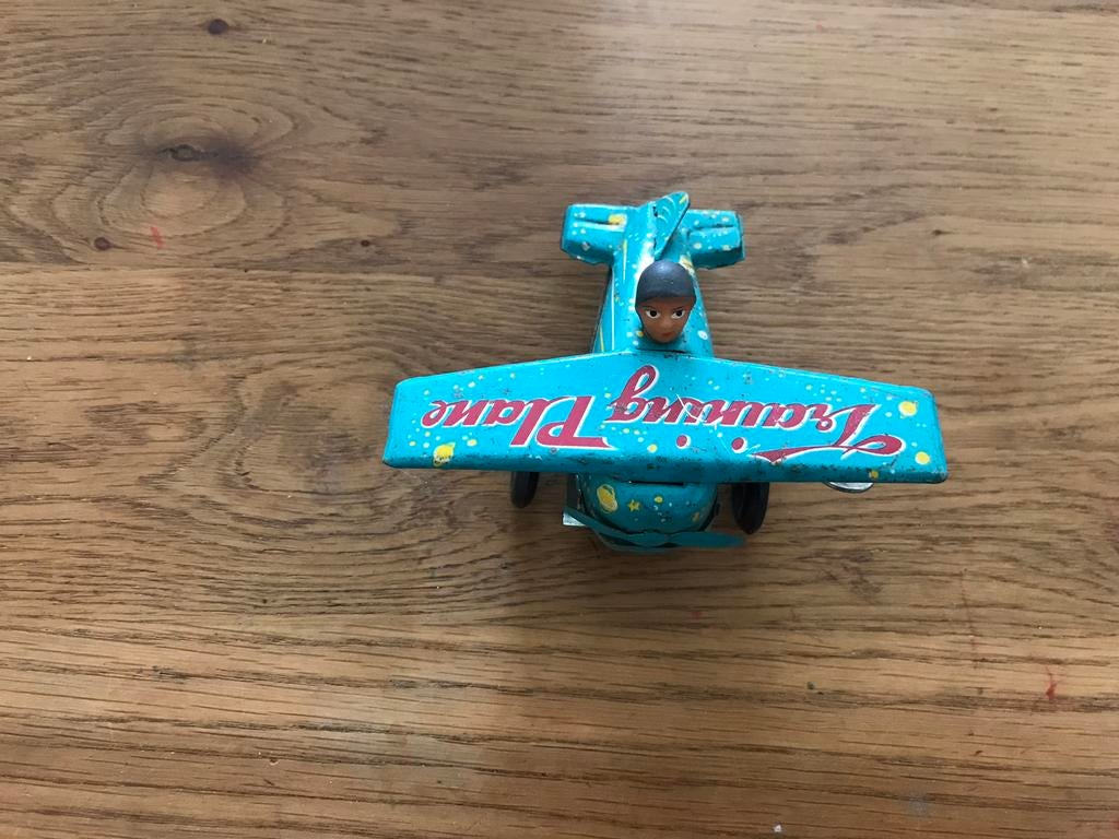 Oud blikken vliegtuigje met opwindmechanisme , blauw, Antiek en Kunst, Antiek | Speelgoed, Ophalen of Verzenden