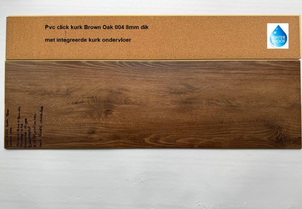 8mm dik Pvc click Brown Oak met integreerde kurk ondervloer, Bruin, 75 m² of meer, Nieuw, Ophalen of Verzenden