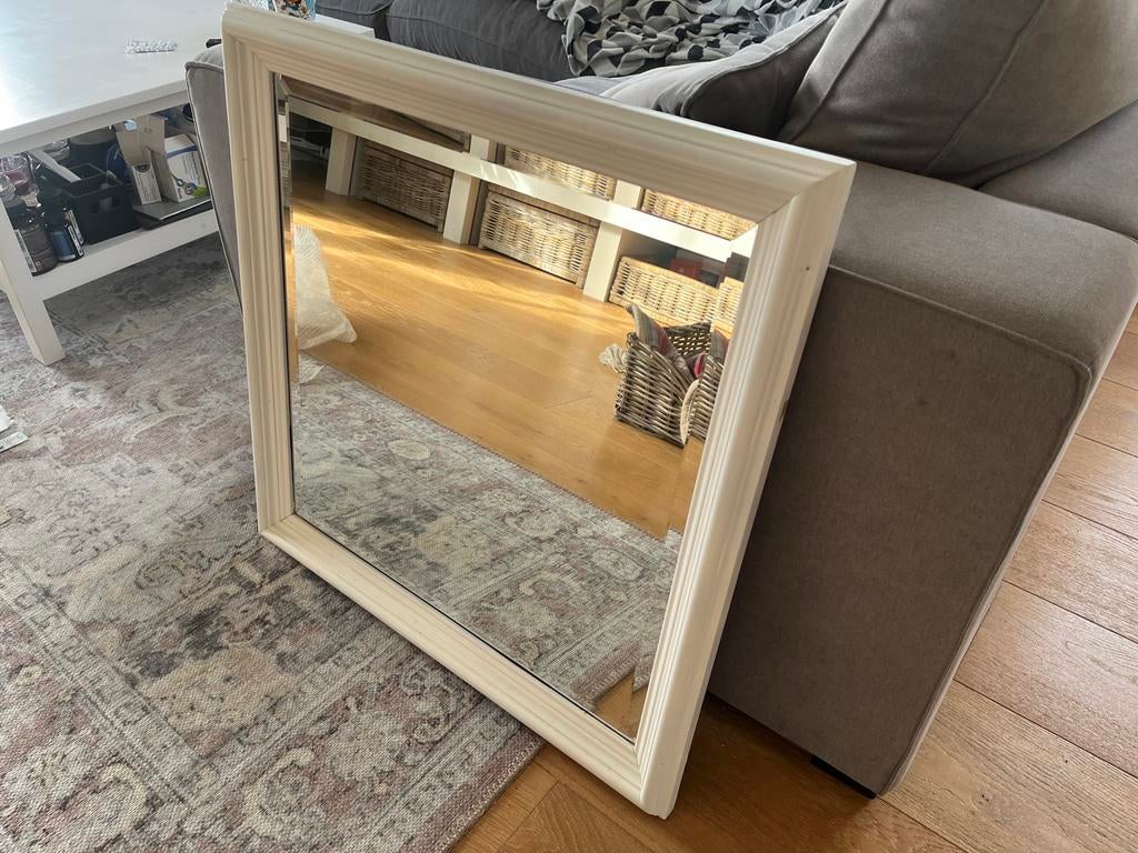 Spiegel met Witte Lijst 75 bij 75cm, Ophalen, Gebruikt, Vierkant, Minder dan 100 cm