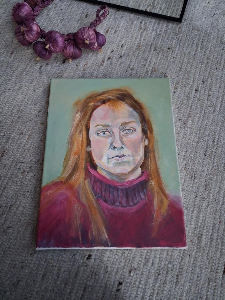 Portret 30 x 40 schilderij, Ophalen of Verzenden, Gebruikt, Minder dan 50 cm, Minder dan 50 cm