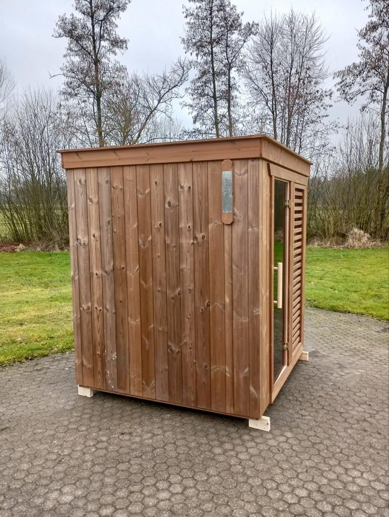 Duurzaam thermohouten panorama buitensauna gemonteerd, Ophalen, Fins of Traditioneel, Wellnessandgarden, Nieuw