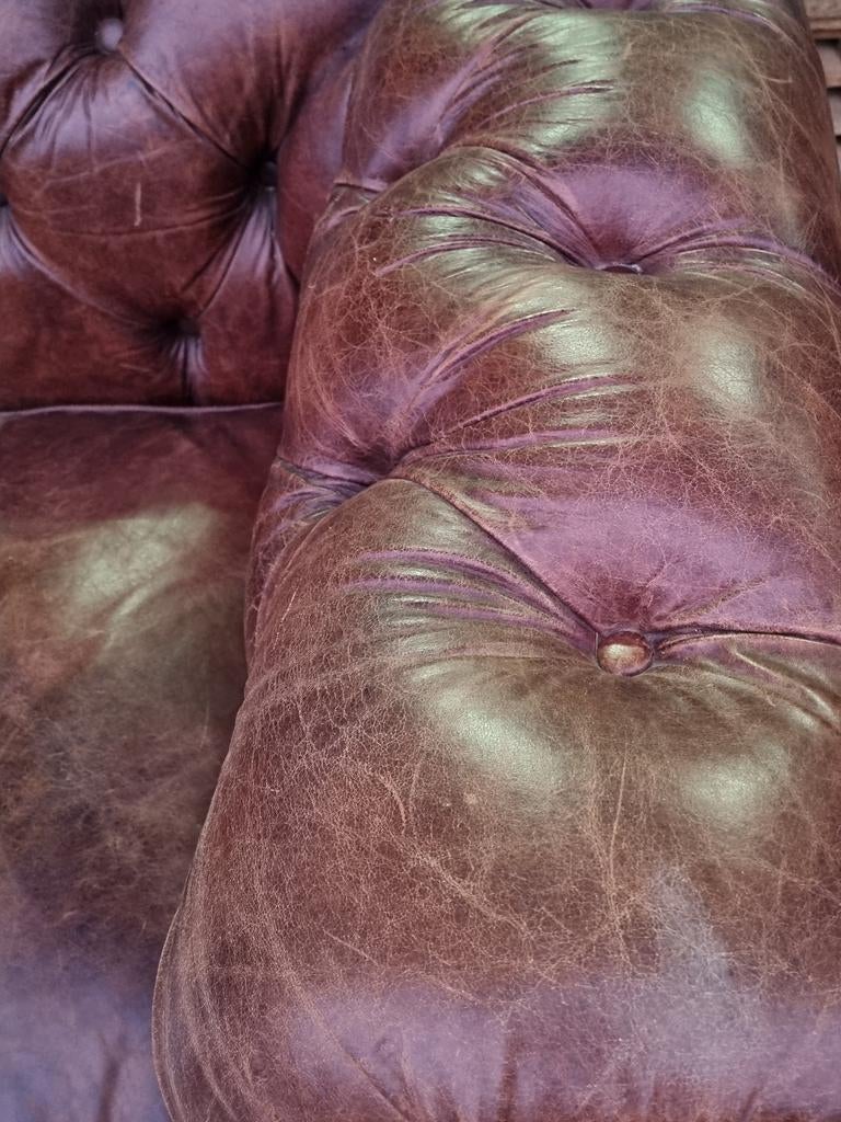 Vintage Chesterfield bank cigar brown leer + BEZORGING, Huis en Inrichting, Gebruikt, Chesterfield, Ophalen of Verzenden, Rechte bank