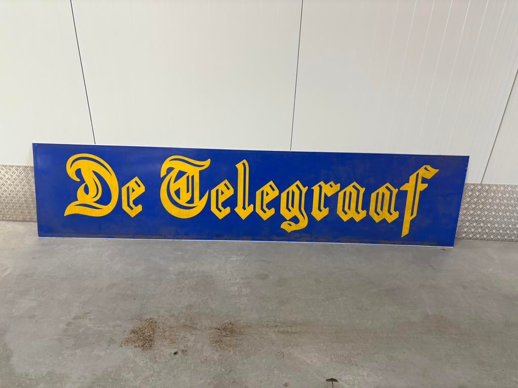 De telegraaf lichtbak plaat, Ophalen, Zo goed als nieuw, Reclamebord