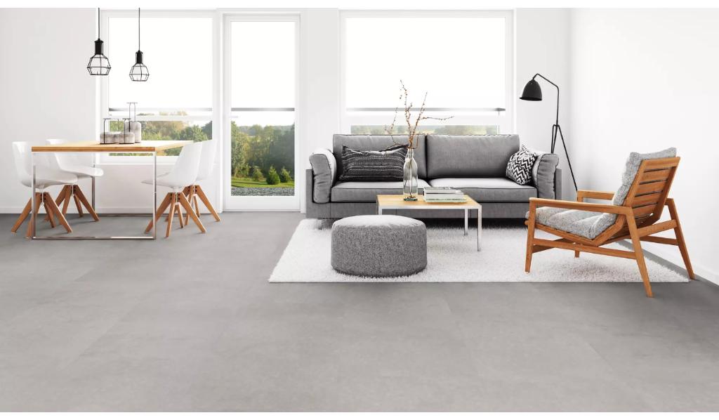 89,60m2 Pvc click Beton Light integrerde ondervloer =€1750, 75 m² of meer, Pvc click tegel model, Nieuw, Ophalen of Verzenden