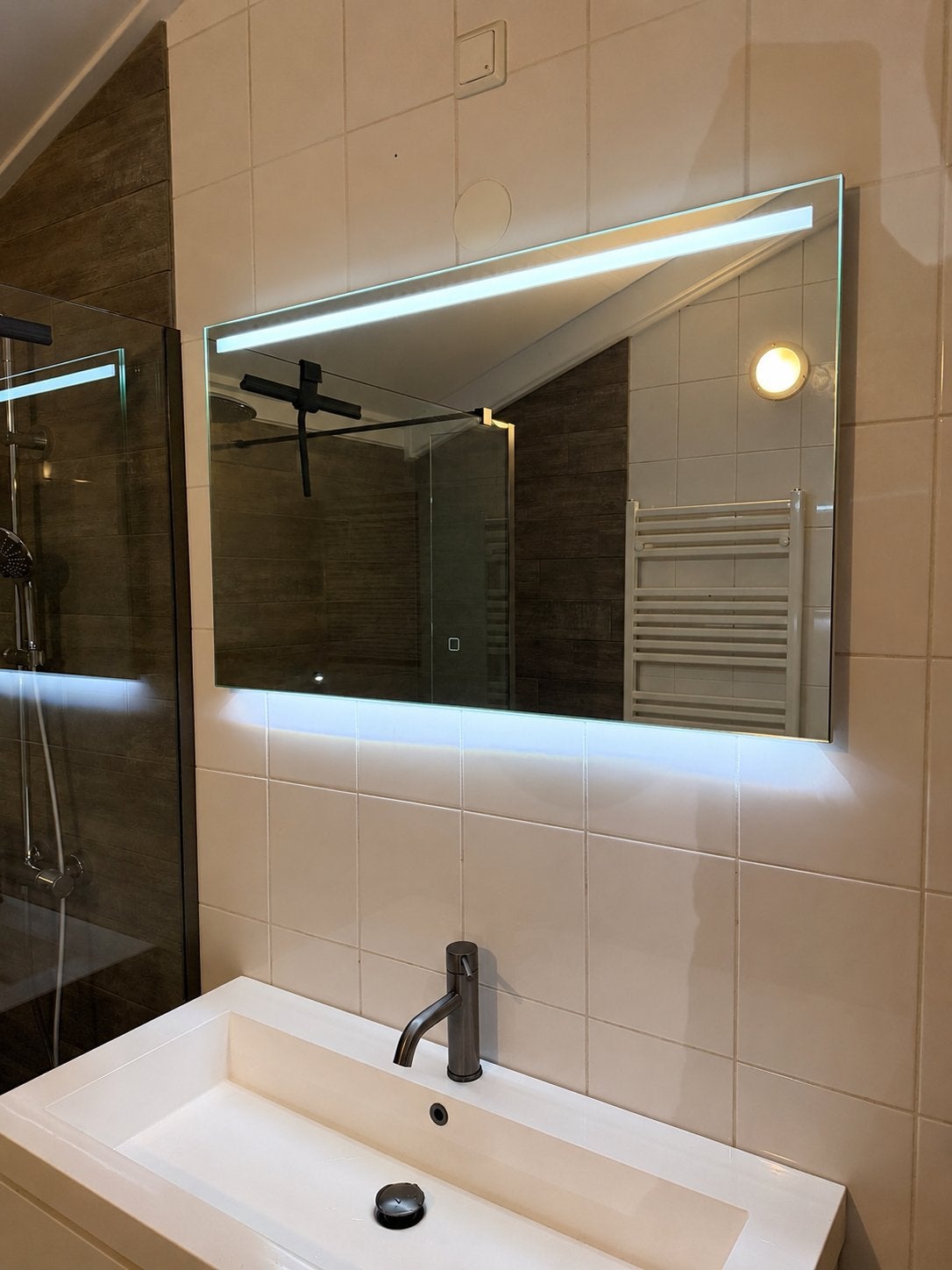 Badkamerspiegel met verlichting en verwarming, dimbaar, Ophalen, Nieuw, 75 tot 100 cm, Minder dan 100 cm