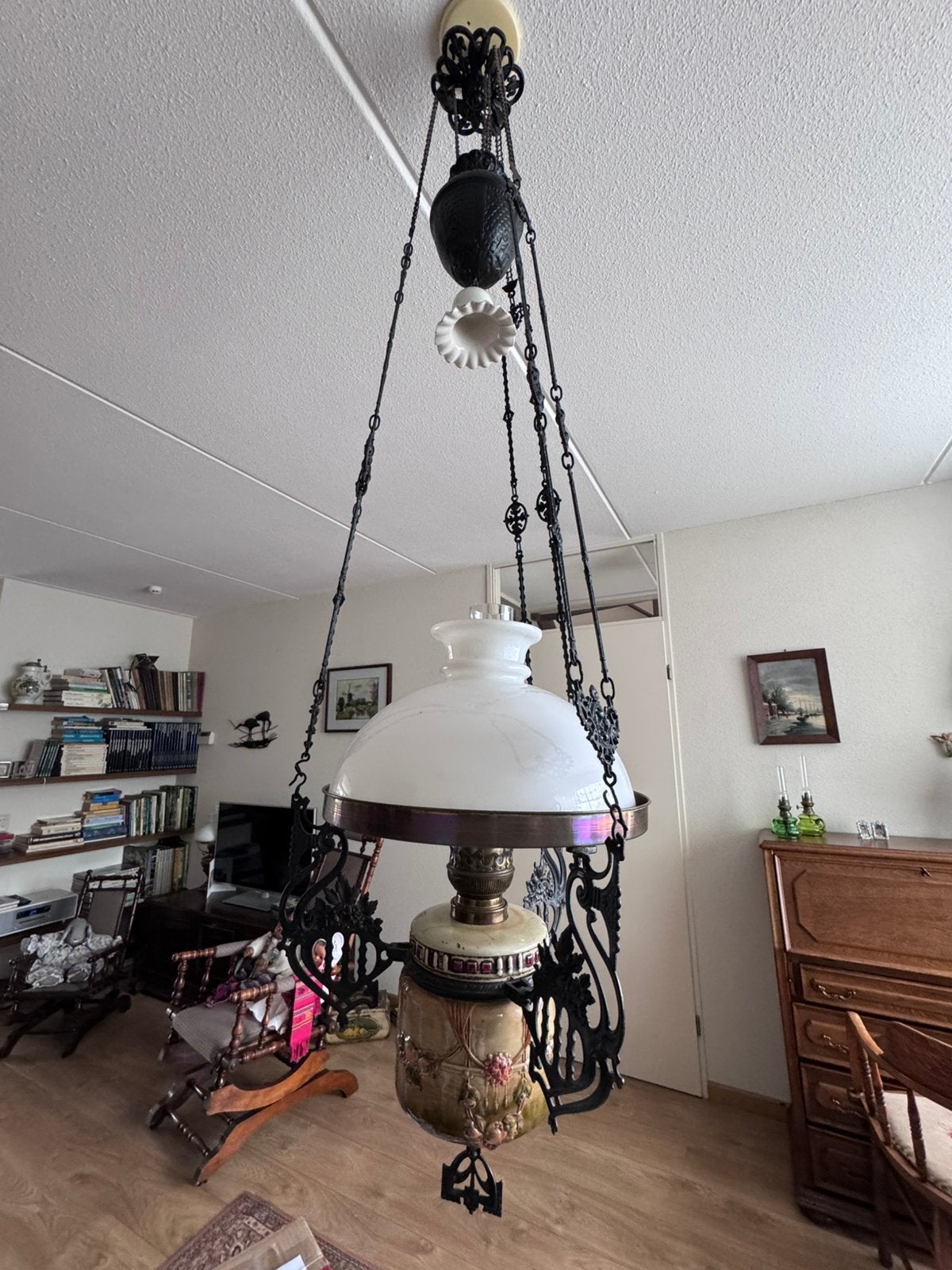 Hangende olielamp, Antiek en Kunst, Ophalen