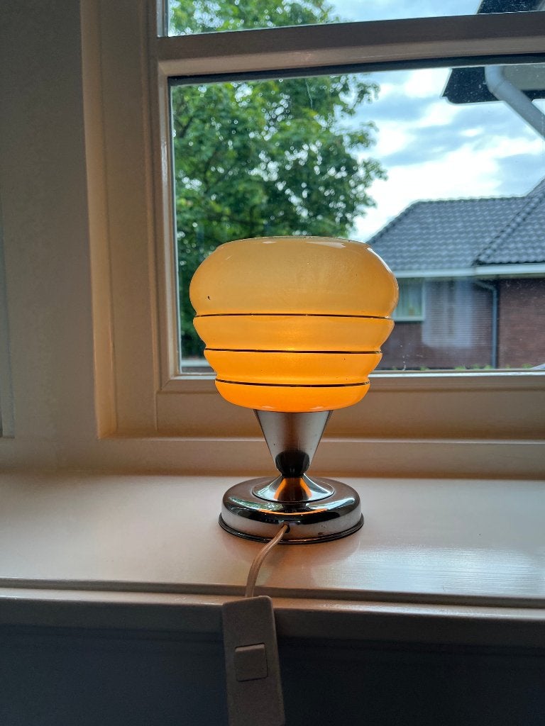Vintage design tafellampje jaren ’40/’50 art deco, Gebruikt, Ophalen of Verzenden, Glas, Vintage mid century Art Deco