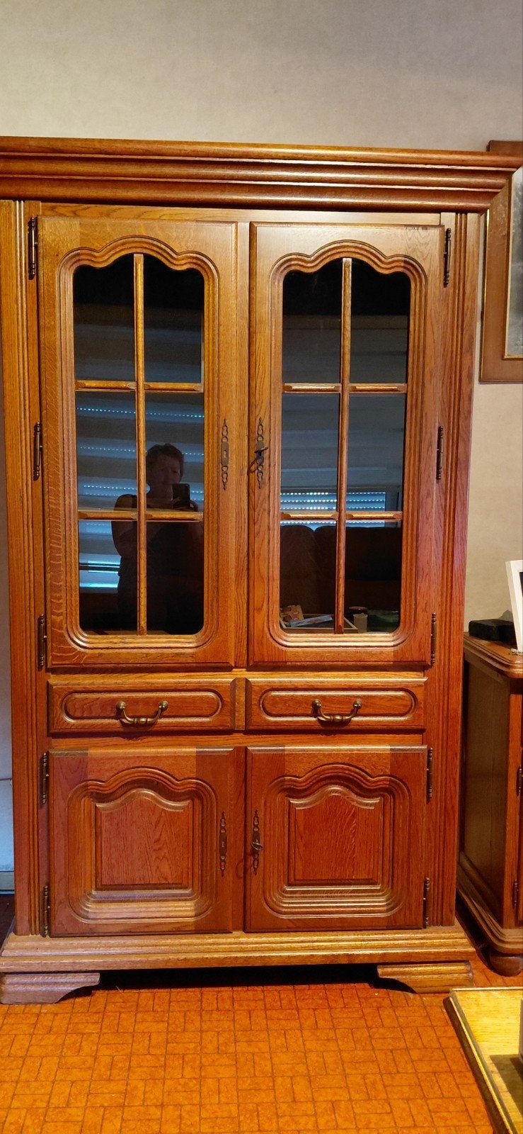 Massief eiken eetkamer  dressoir, vitrinekast, tafel, sto, Ophalen