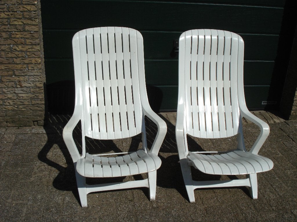 2  vintage strandstoelen, Tuin en Terras, Tuinstoelen, Ophalen, Gebruikt, Kunststof, Verstelbaar