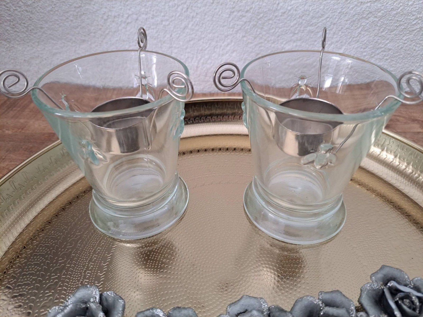 Mooie waxinelichthouders met motiefje in het glas (bijtje), Huis en Inrichting, Ophalen of Verzenden, Glas