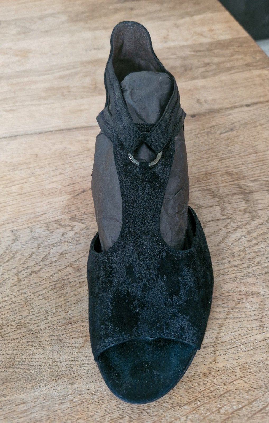 Gabor Comfort Zwarte Suède Peep-Toe Sandalen Maat 8 (42), Zwart, Gabor, Zo goed als nieuw, Sandalen of Muiltjes