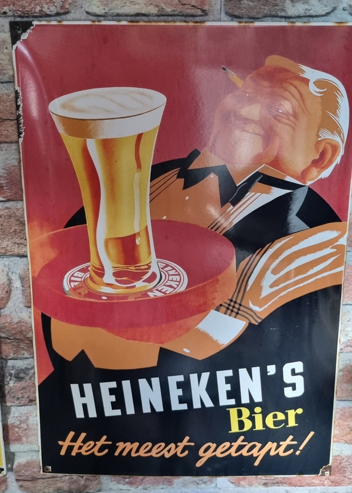 Heineken emaille reclamebord bord mancave, Ophalen of Verzenden, Gebruikt, Reclamebord