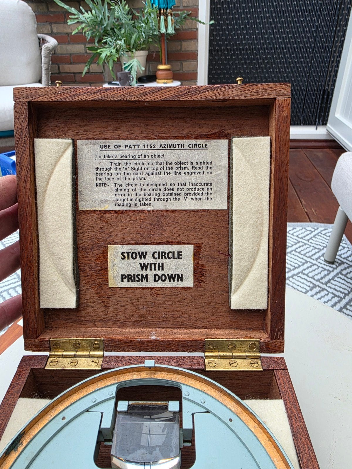 Vintage Azimuth Cirkel Patt 1152 in houten kist, Ophalen