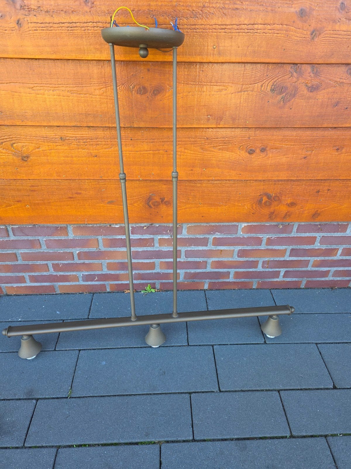 Vintage hanglamp bronskleurig met 3 fittingen, Ophalen, Gebruikt, Vintage, E27 (groot)
